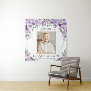 Funeral Memorial Purple Lilac Floral Picture Photo Tapestry