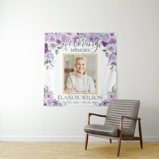 Funeral Memorial Purple Lilac Floral Picture Photo Tapestry (In Situ)