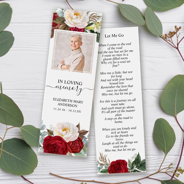 Funeral Memorial Red White Floral Mini Bookmark (Creator Uploaded)