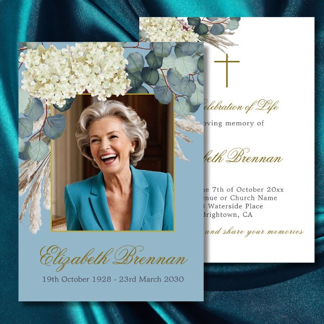 Funeral Memorial Religious Floral Photo Elegant  Invitation (Creator Uploaded)