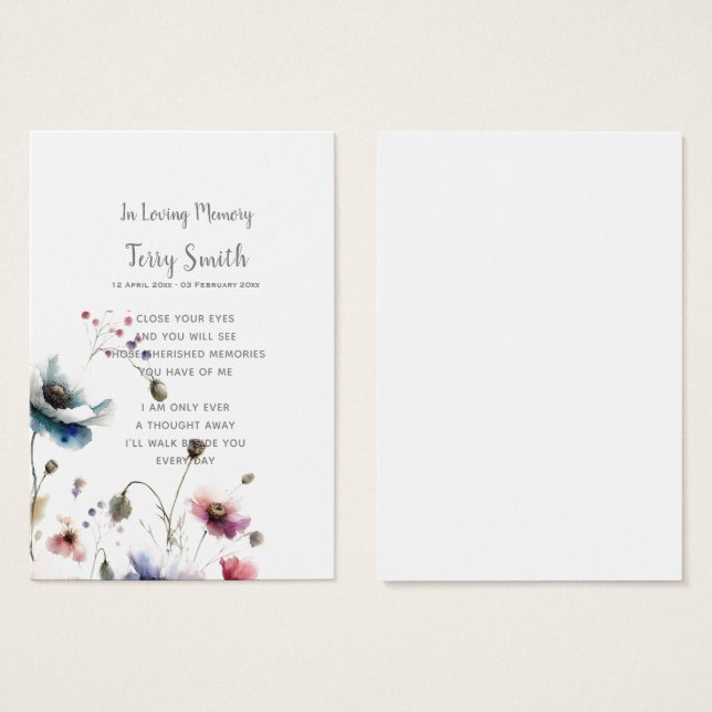 Funeral / Memorial Remembrance Prayer Card (Front & Back)