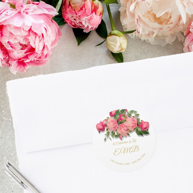 Funeral Memorial Roses Celebration of Life Classic Round Sticker (Creator Uploaded)