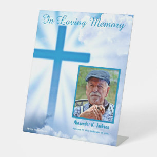 Funeral Memorial Service Location Clouds Cross  Pedestal Sign