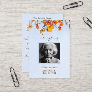 Funeral Memorial Service Sky Leaves Prayer Card