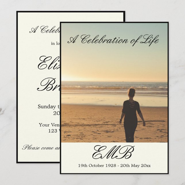 Funeral Memorial Simple  Photo Celebration of Life Invitation (Front/Back)