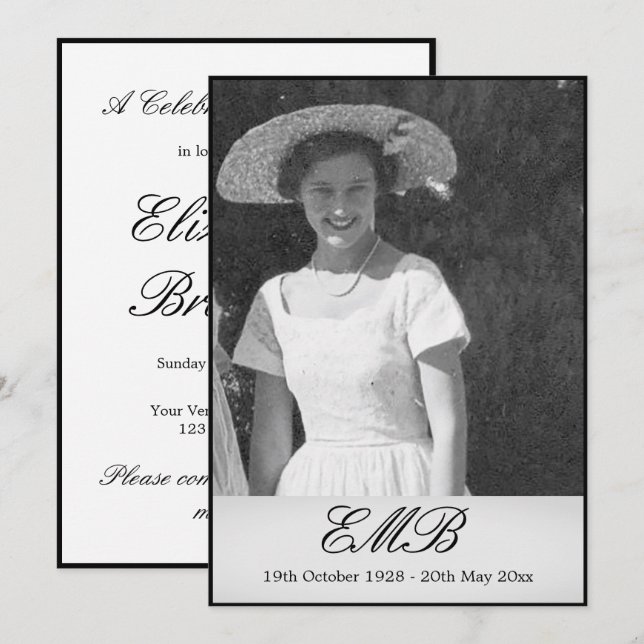 Funeral Memorial Simple Photo Elegant Invitation (Front/Back)