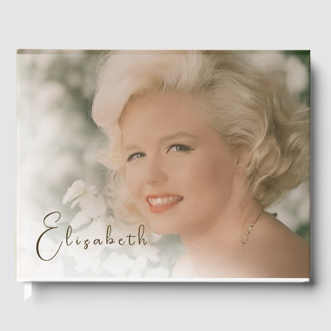 Funeral Memorial Simple Photo White Overlay  Guest Book (Front)