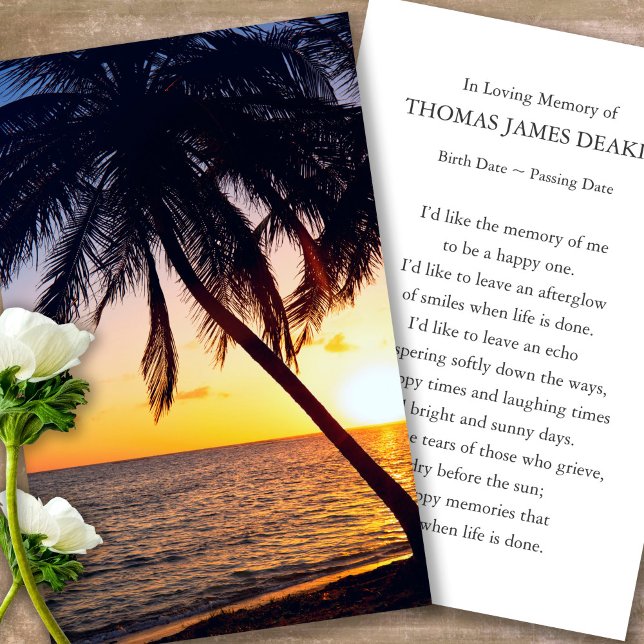 Funeral Memorial Sunrise Prayer Sympathy Cards (sunset, sunrise, beach, celebration of life, in loving memory of, prayer cards for bereavement)