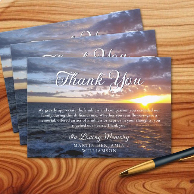 Funeral Memorial Sunset Ocean Beach Thank You Card (Creator Uploaded)