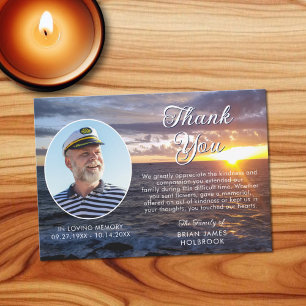 Funeral Memorial Sunset Ocean Photo Thank You Card