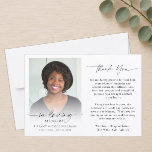 Funeral Memorial Thank You In Loving Memory Photo  Card
