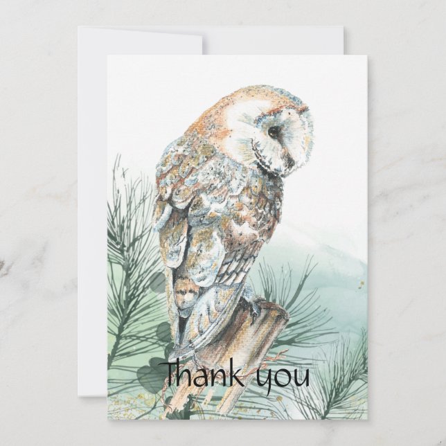 Funeral Memorial Thank you Watercolor Barn Owl (Front)