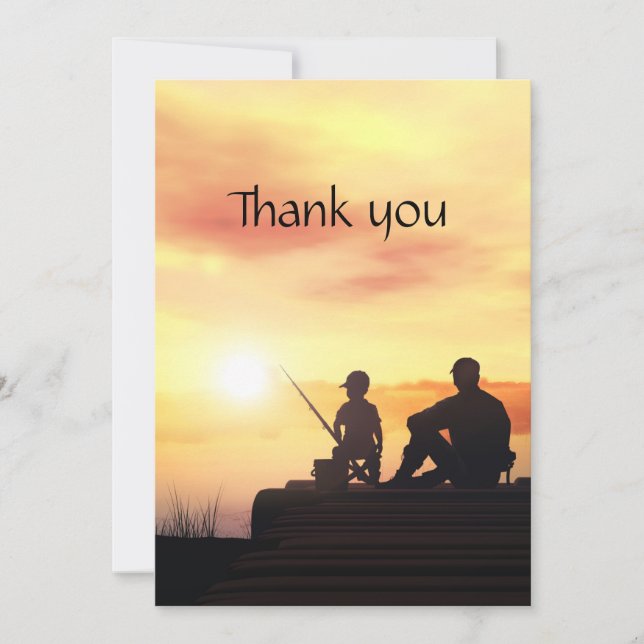 Funeral Memorial Thanks Father Son Fishing Fish Thank You Card (Front)