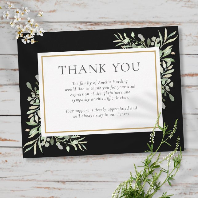Funeral Memorial Watercolor Greenery Leaves Thank You Card (Creator Uploaded)
