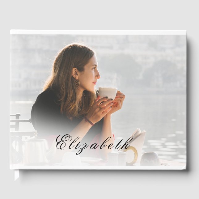 Funeral Memorial White Overlay Photo Simple Guest Book (Front)