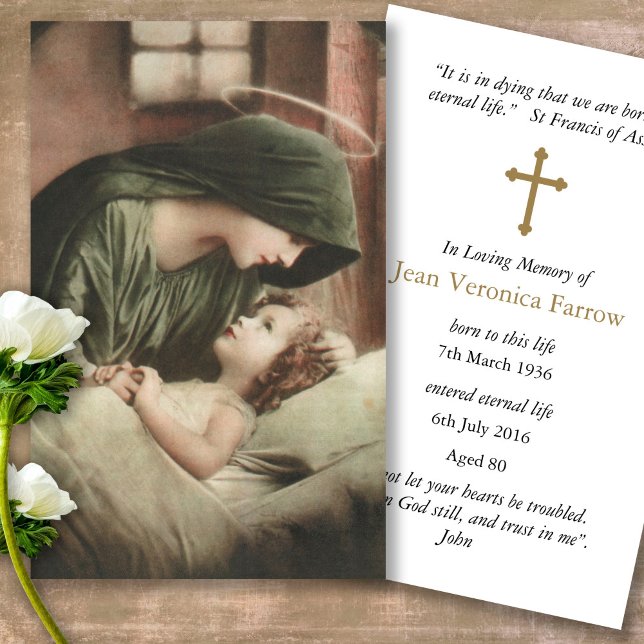 Funeral Mother Mary Loss Prayer Sympathy Cards (catholic, religious, celebration of life, in loving memory of, prayer cards for bereavement)
