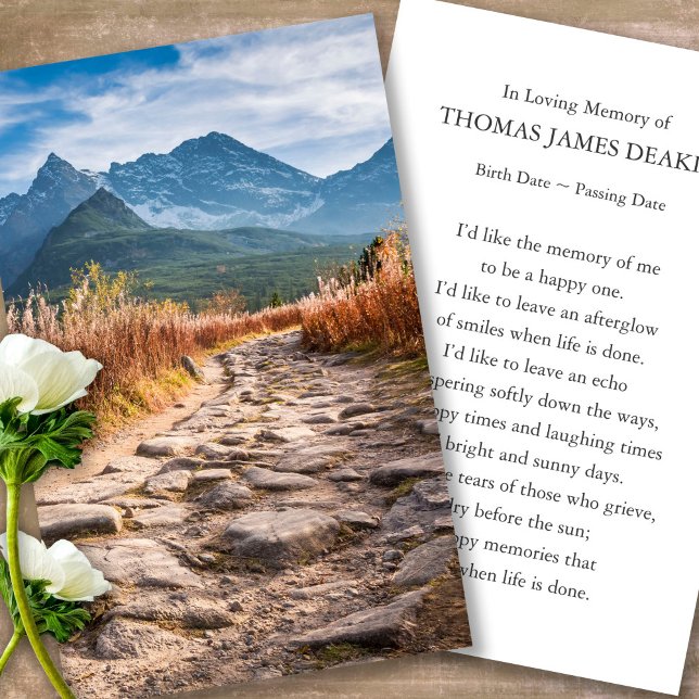 Funeral Mountain at Sunset Prayer Sympathy Cards (mountain, valley, celebration of life, in loving memory of, prayer cards for bereavement)