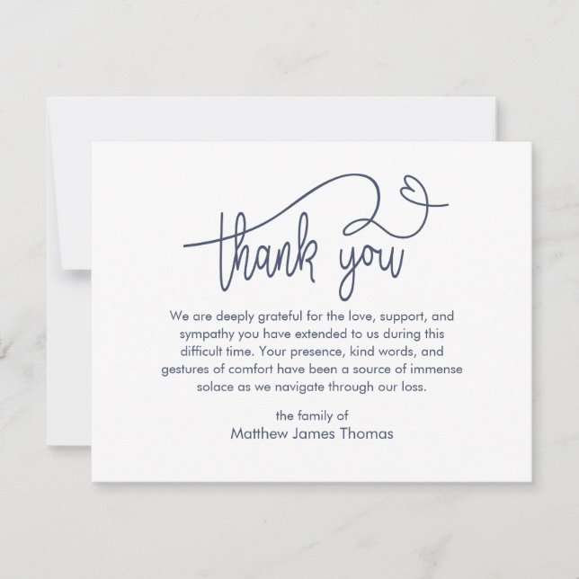 Funeral Note Thank you Bereavement blue Card (Front)