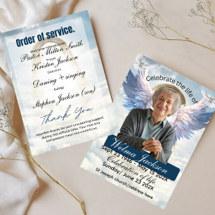 Funeral obituary elegant blue order of servicecard