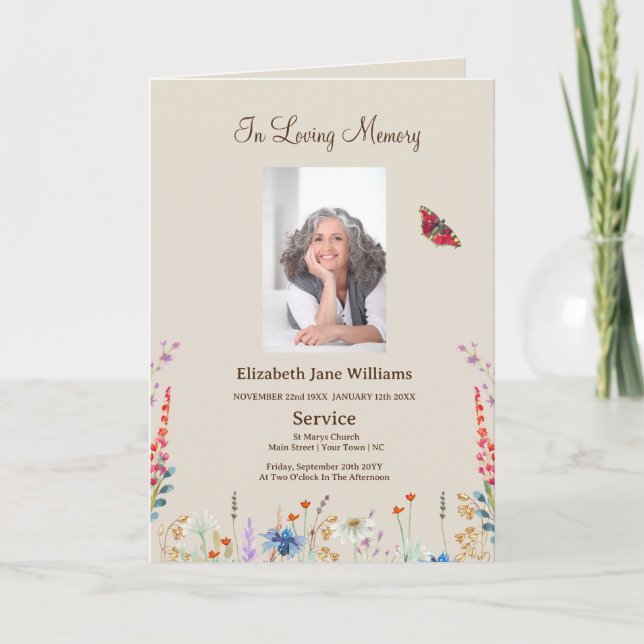 Funeral Obituary Order of Service Photo Program Card (Front)