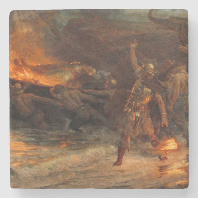 Funeral of a Viking (by Frank Dicksee) Stone Coaster (Front)