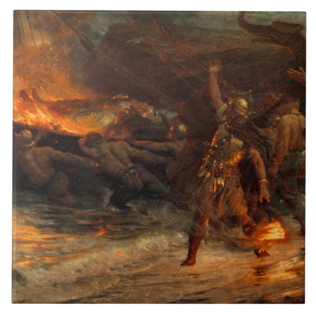 Funeral of a Viking (by Frank Dicksee) Tile (Front)