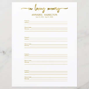 Funeral Or Memorial Guest Book Filler Page