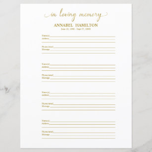 Funeral Or Memorial Guest Book Filler Page