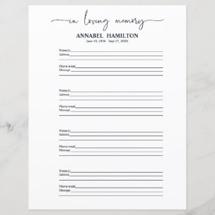 Funeral Or Memorial Guest Book Filler Page