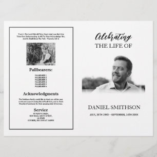 Funeral Order of Service Celebrating Black & White Flyer