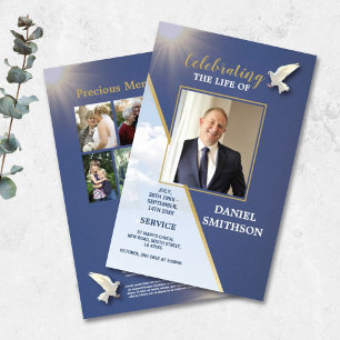 Funeral Order of Service Celebrating Life Blue Flyer