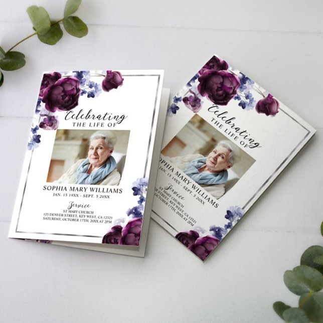Funeral Order of Service | Floral Memorial Program Card (Creator Uploaded)