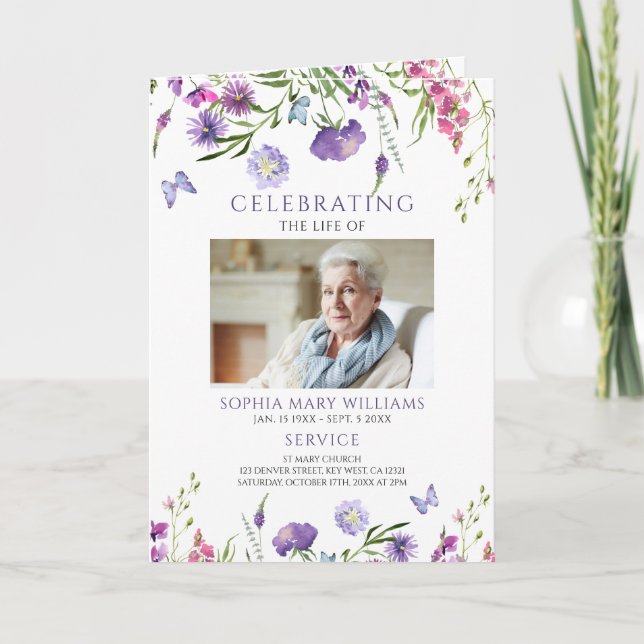 Funeral Order of Service | Floral Memorial Program Card (Front)