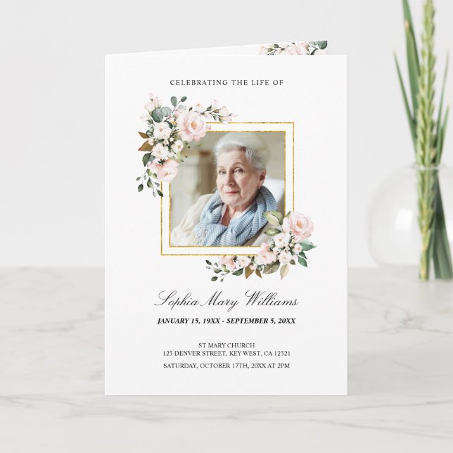 Funeral Order of Service | Floral Memorial Program Programme (Front)