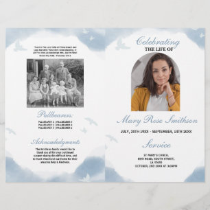 Funeral Order of Service Life Clouds Birds  Flyer