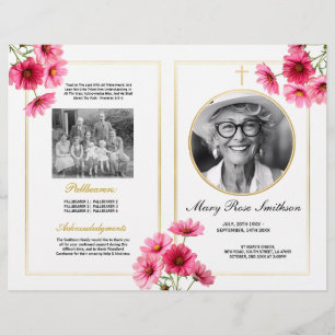 Funeral Order of Service Life Cosmos Pink Flower Flyer