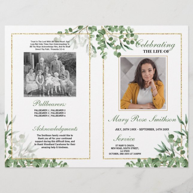 Funeral Order of Service Life Greenery  Flyer (Front)