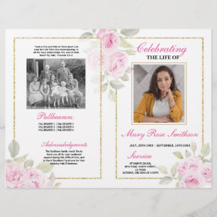 Funeral Order of Service Life Pink Flowers Flyer
