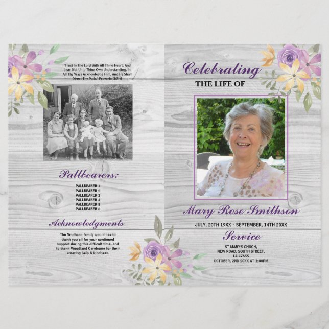 Funeral Order Service Celebration of Life Purple   Flyer (Front)