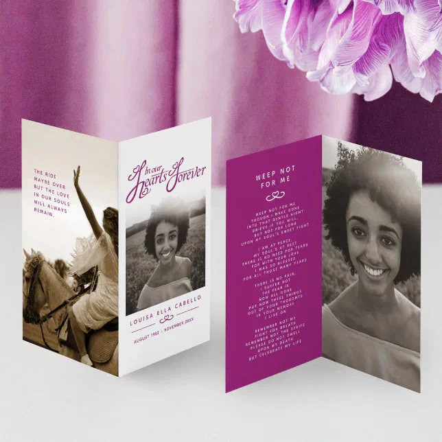 Funeral our hearts forever violet photo poem card Zazzle