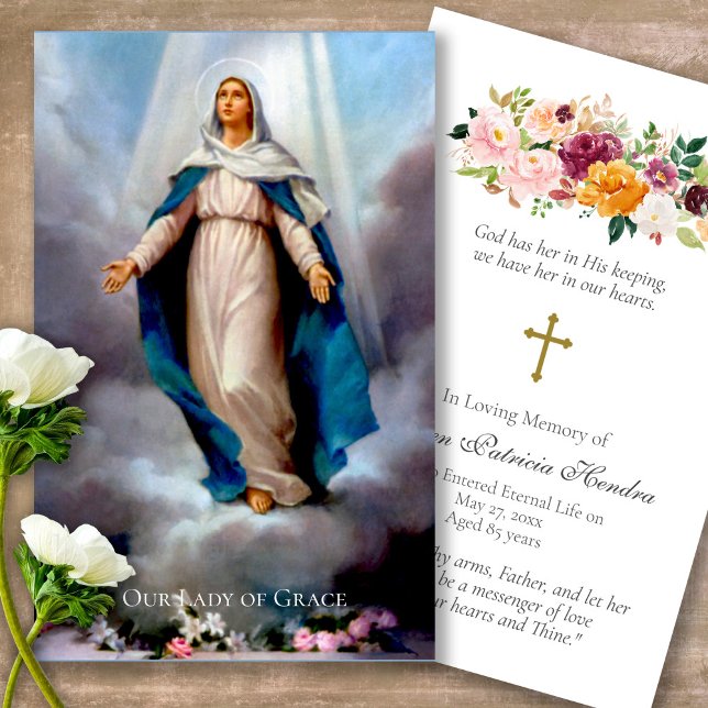 Funeral Our Lady Memorial Prayer Sympathy Cards (catholic, religious, celebration of life, in loving memory of, prayer cards for bereavement)