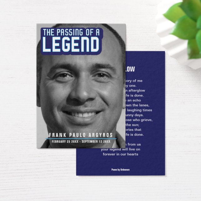Funeral passing of a legend modern blue poem card (Desk)