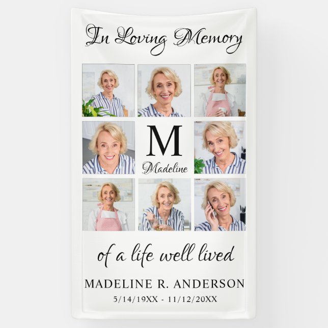 Funeral Personalised 8 Photo Collage Memorial Banner (Vertical)
