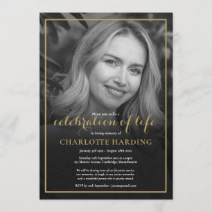 Funeral Photo Black and White Celebration of Life Invitation