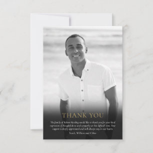 Funeral Photo Black and White Elegant Greenery Thank You Card