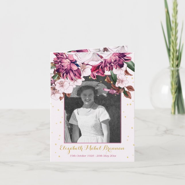 Funeral Photo Burgundy Floral Elegant  Invitation (Front)