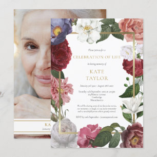 Funeral Photo Celebration of Life Floral Invitation