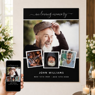 Funeral photo collage black memorial welcome  poster