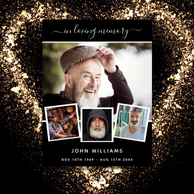 Funeral photo collage black memorial welcome  poster (Creator Uploaded)