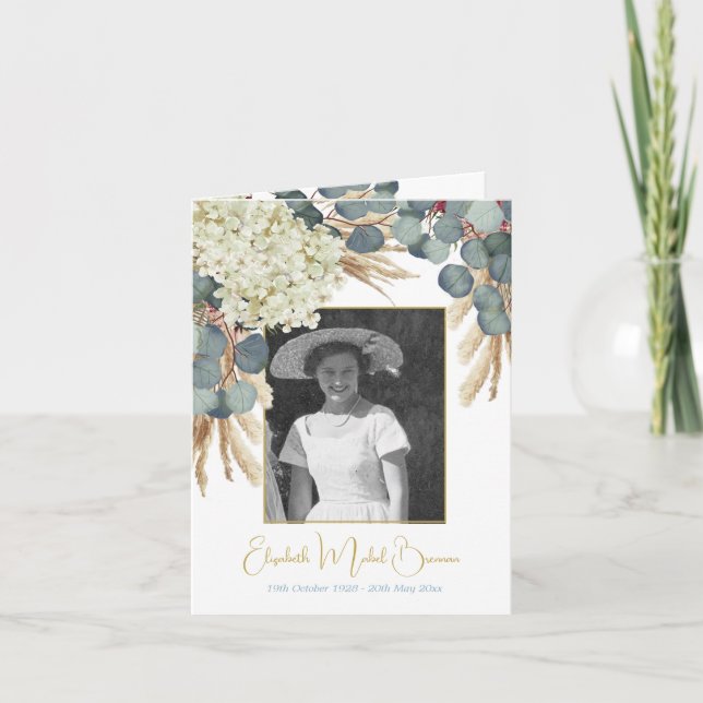 Funeral Photo Floral Elegant Eucalyptus Foliage  Invitation (Front)